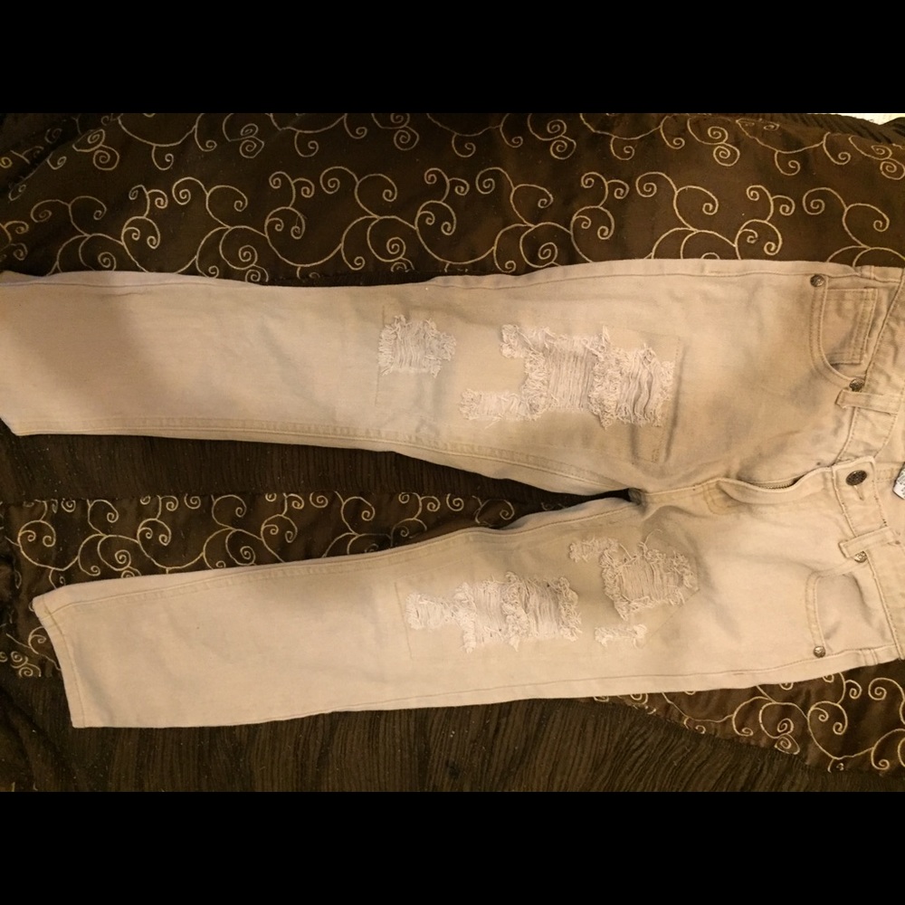 Boys size 12 straight leg-ripped-tan denim jeans